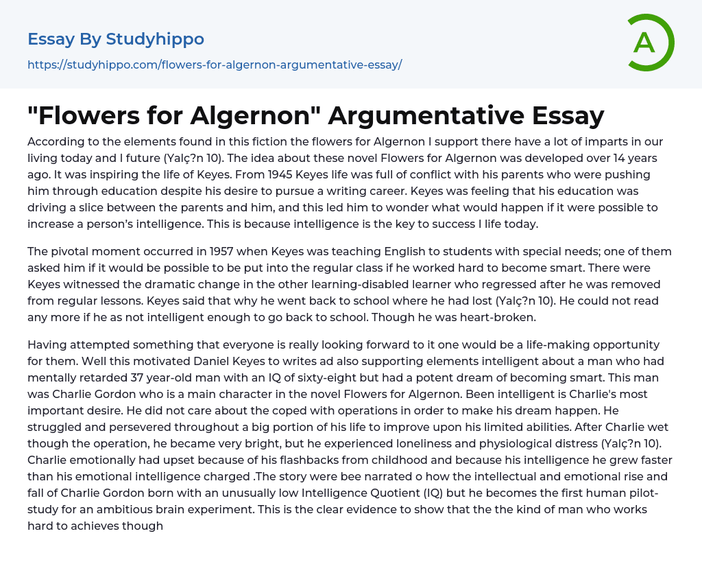 “Flowers for Algernon” Argumentative Essay