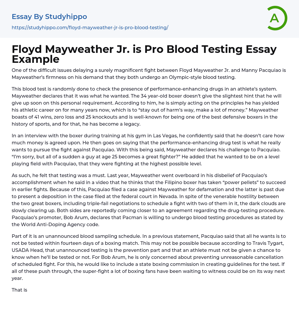 Floyd Mayweather Jr. is Pro Blood Testing Essay Example