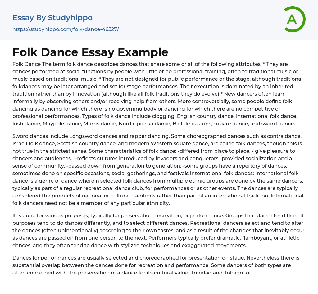 Folk Dance Essay Example