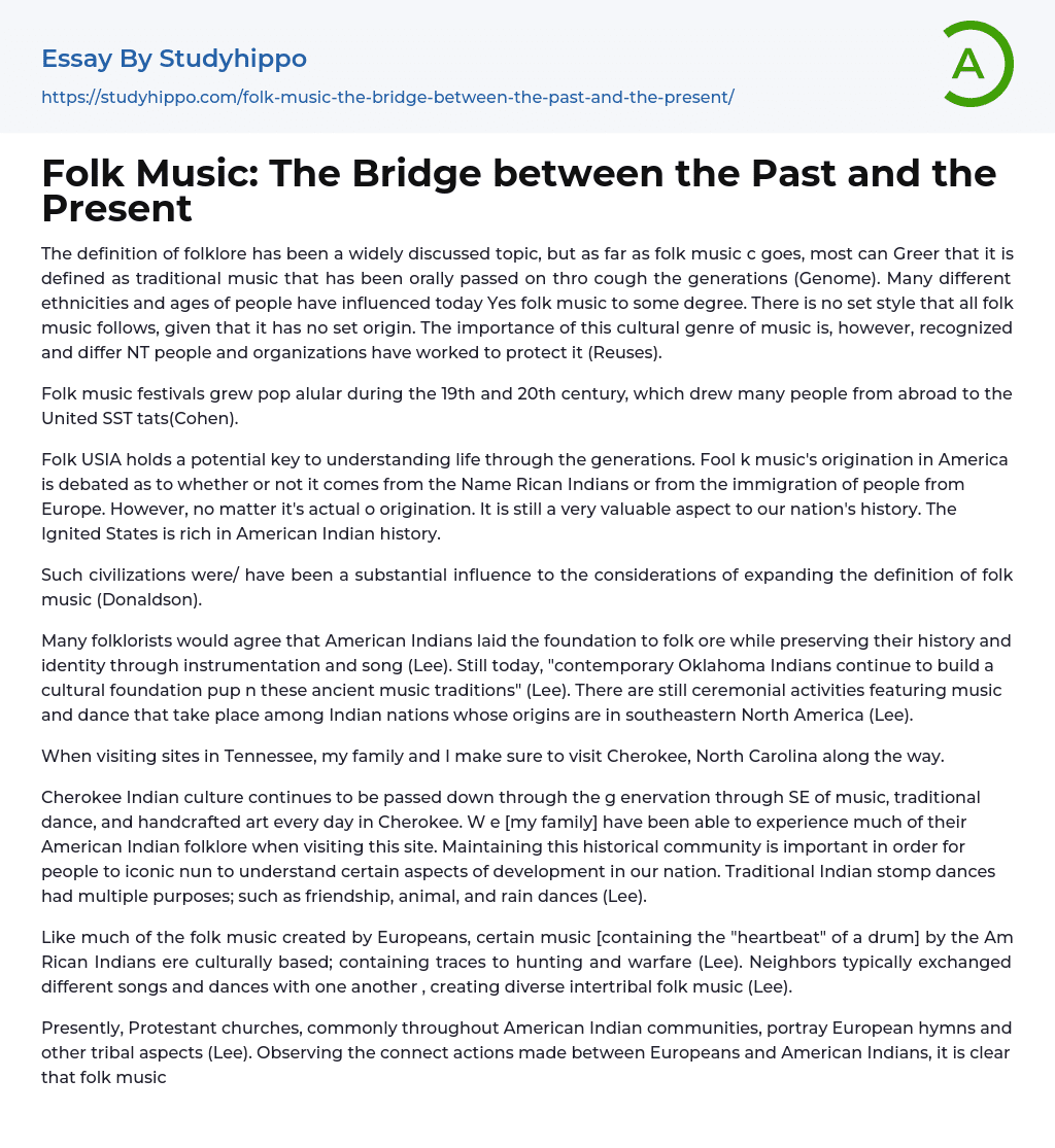 Folk Music: The Bridge between the Past and the Present Essay Example