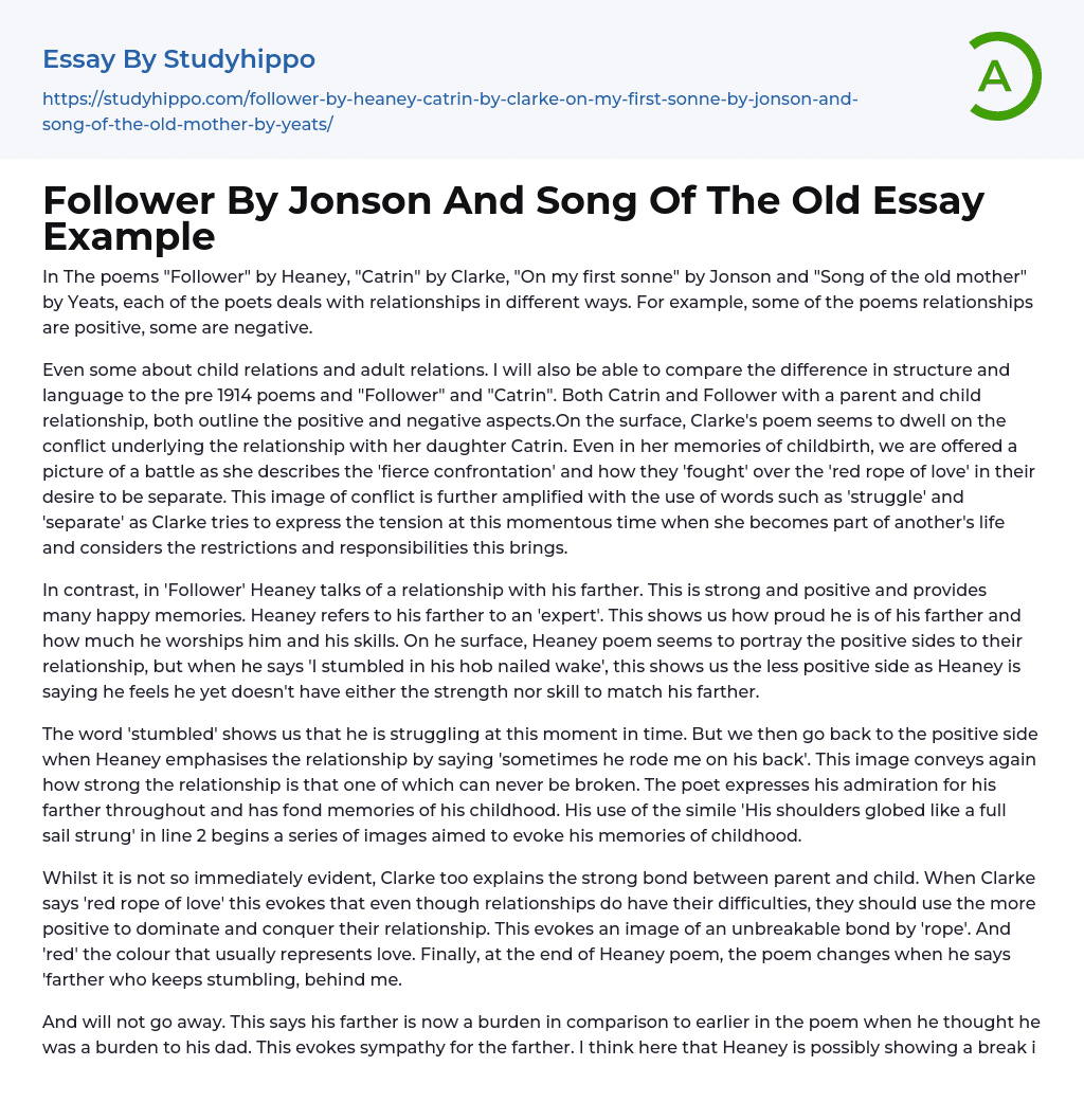 Follower By Jonson And Song Of The Old Essay Example
