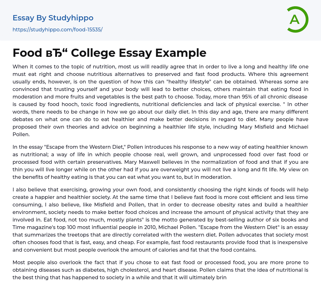Food College Essay Example