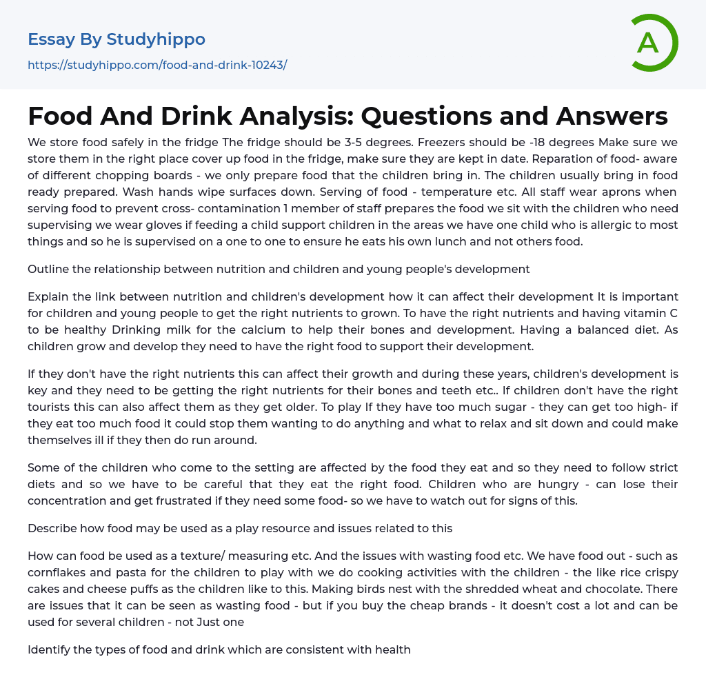 Food And Drink Analysis: Questions and Answers Essay Example
