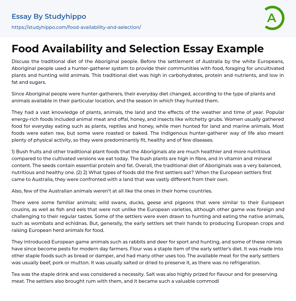 Food Availability and Selection Essay Example