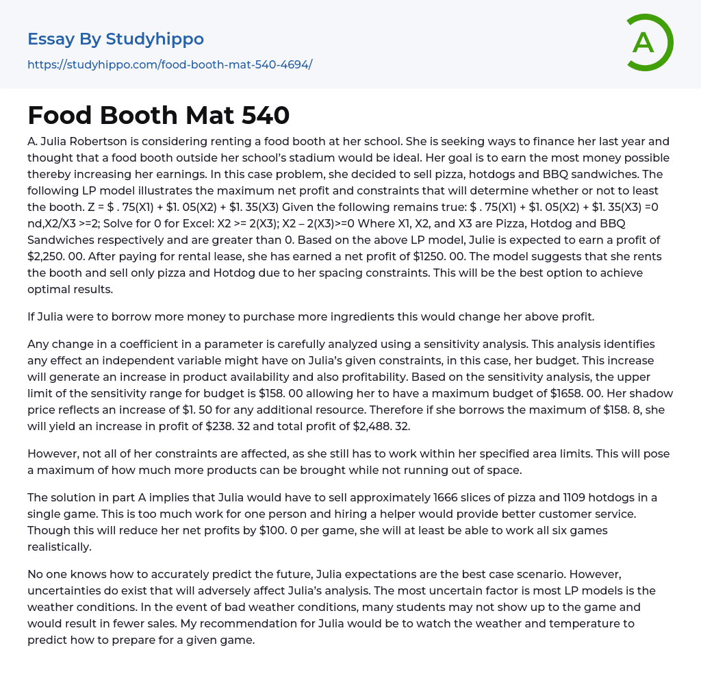 Food Booth Mat 540 Essay Example