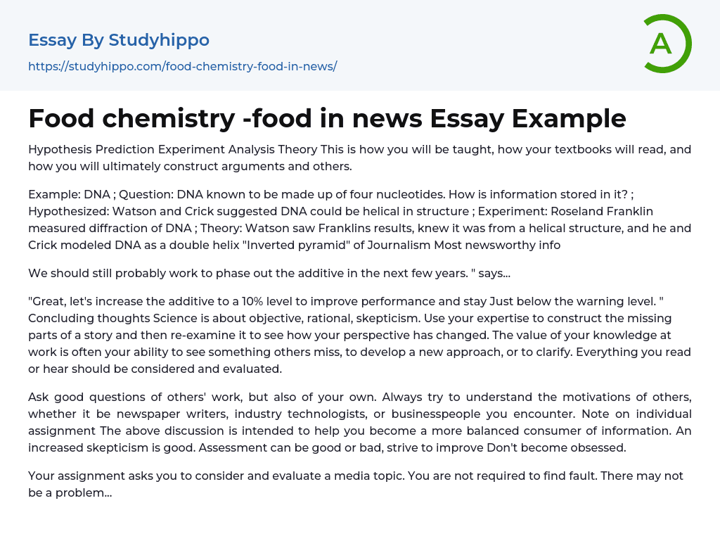 Food chemistry -food in news Essay Example