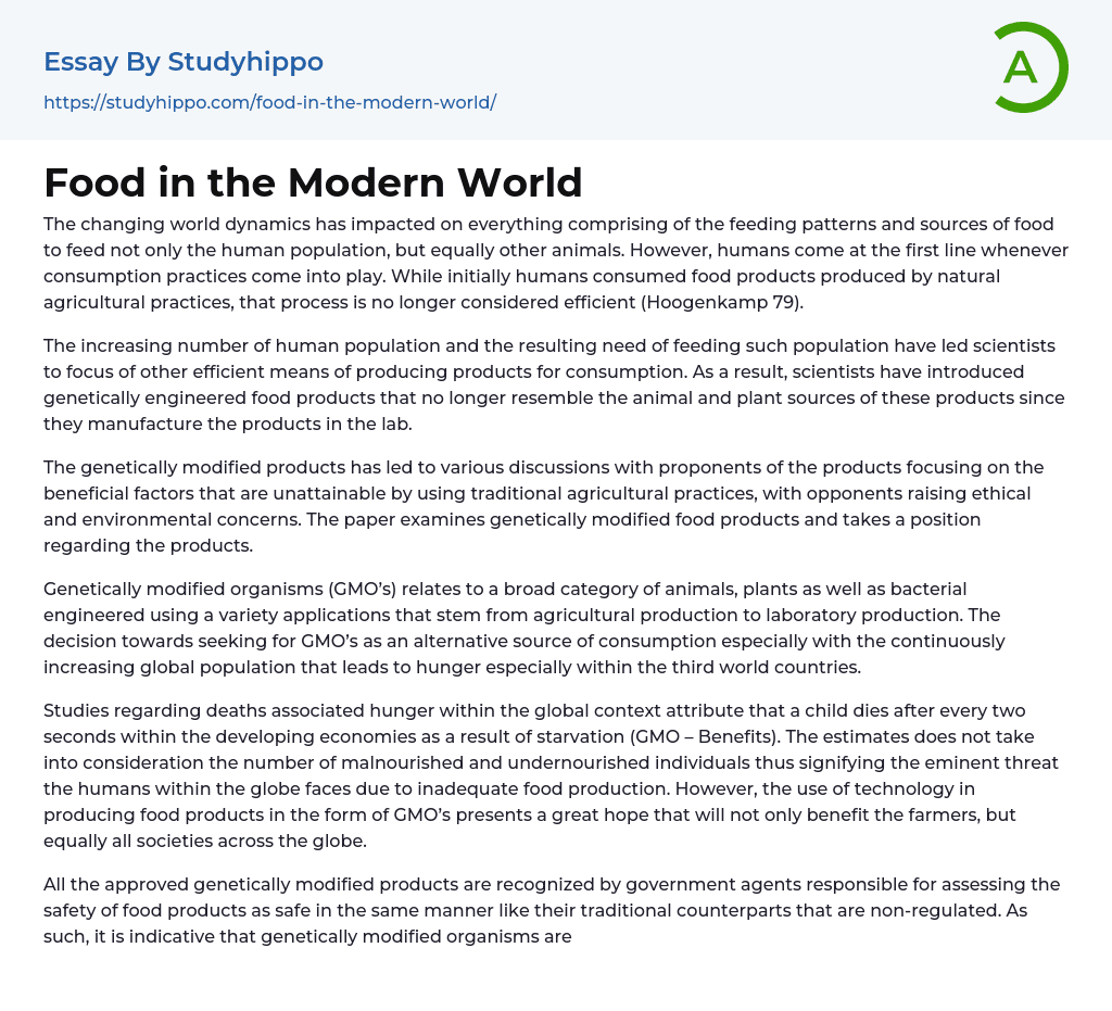 Food in the Modern World Essay Example