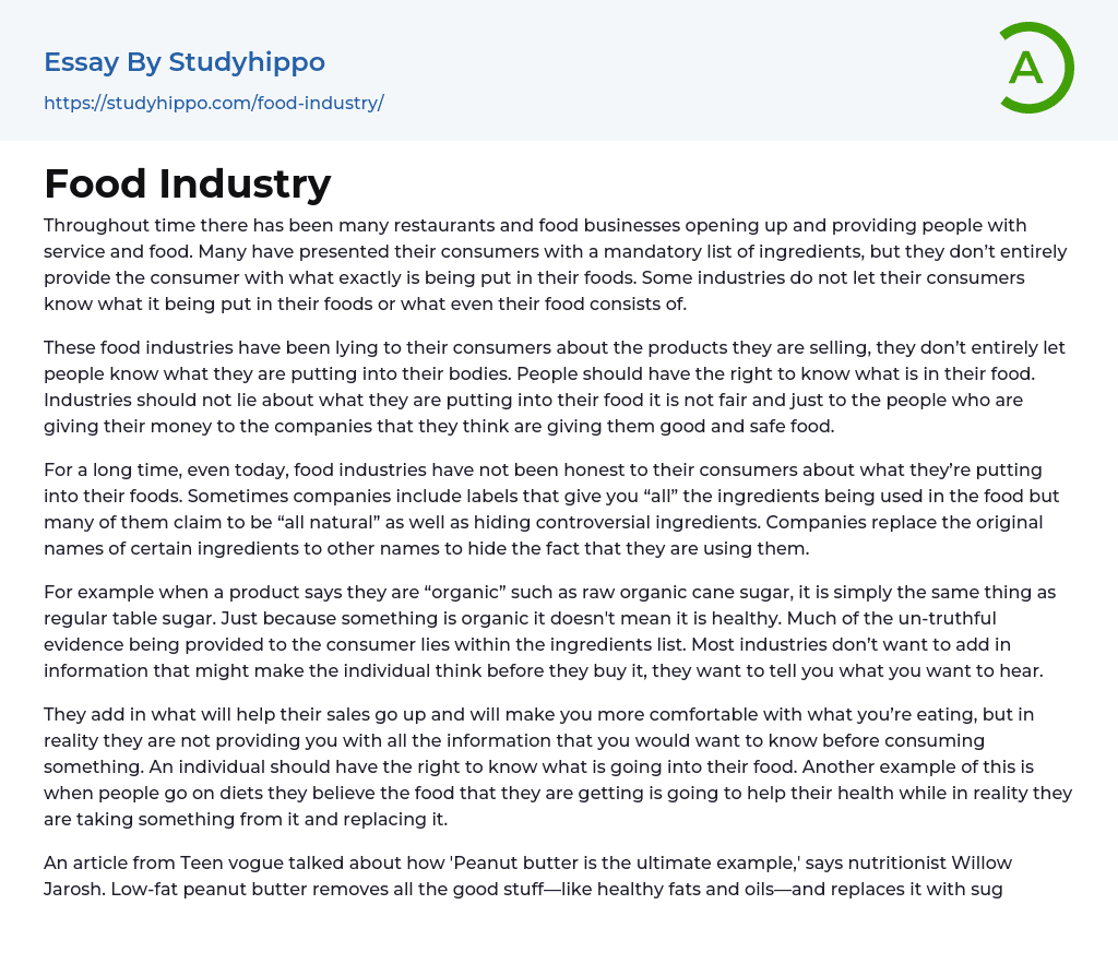 Food Industry Essay Example