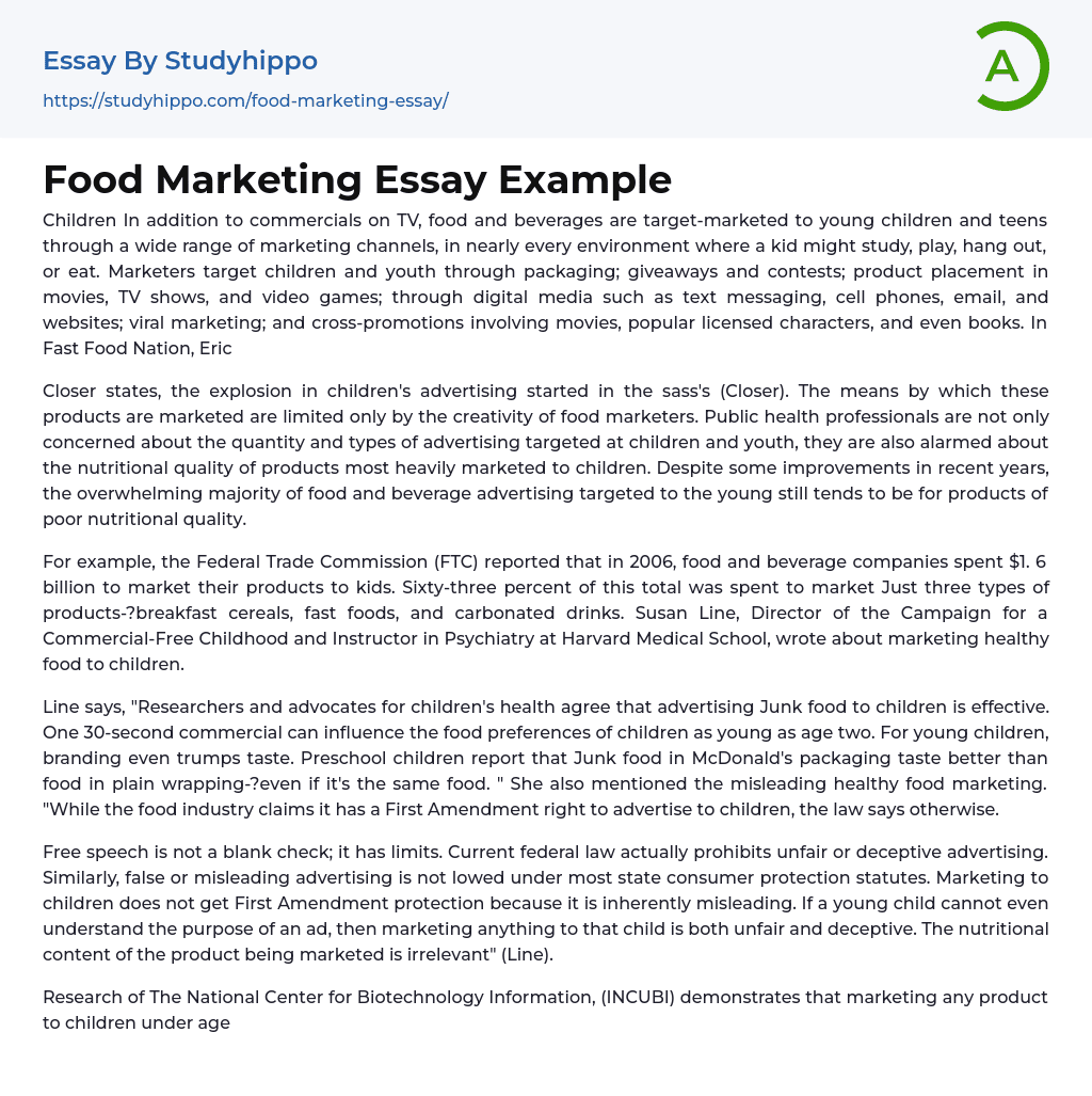 Food Marketing Essay Example