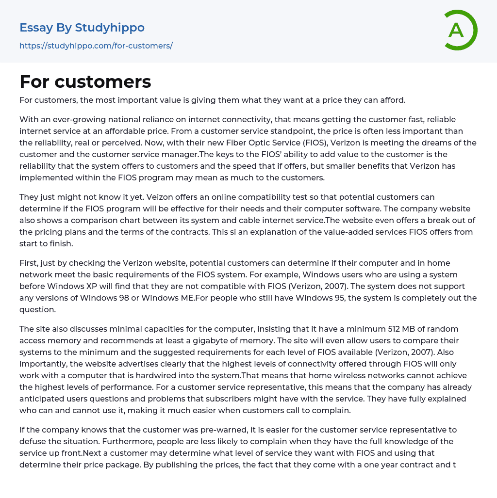 For customers Essay Example