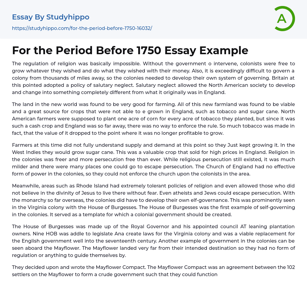 For the Period Before 1750 Essay Example