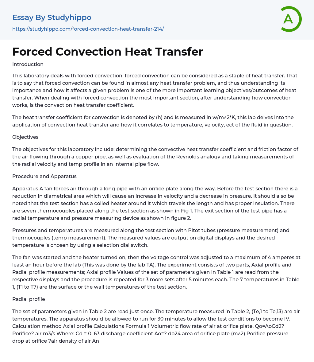 Forced Convection Heat Transfer Essay Example