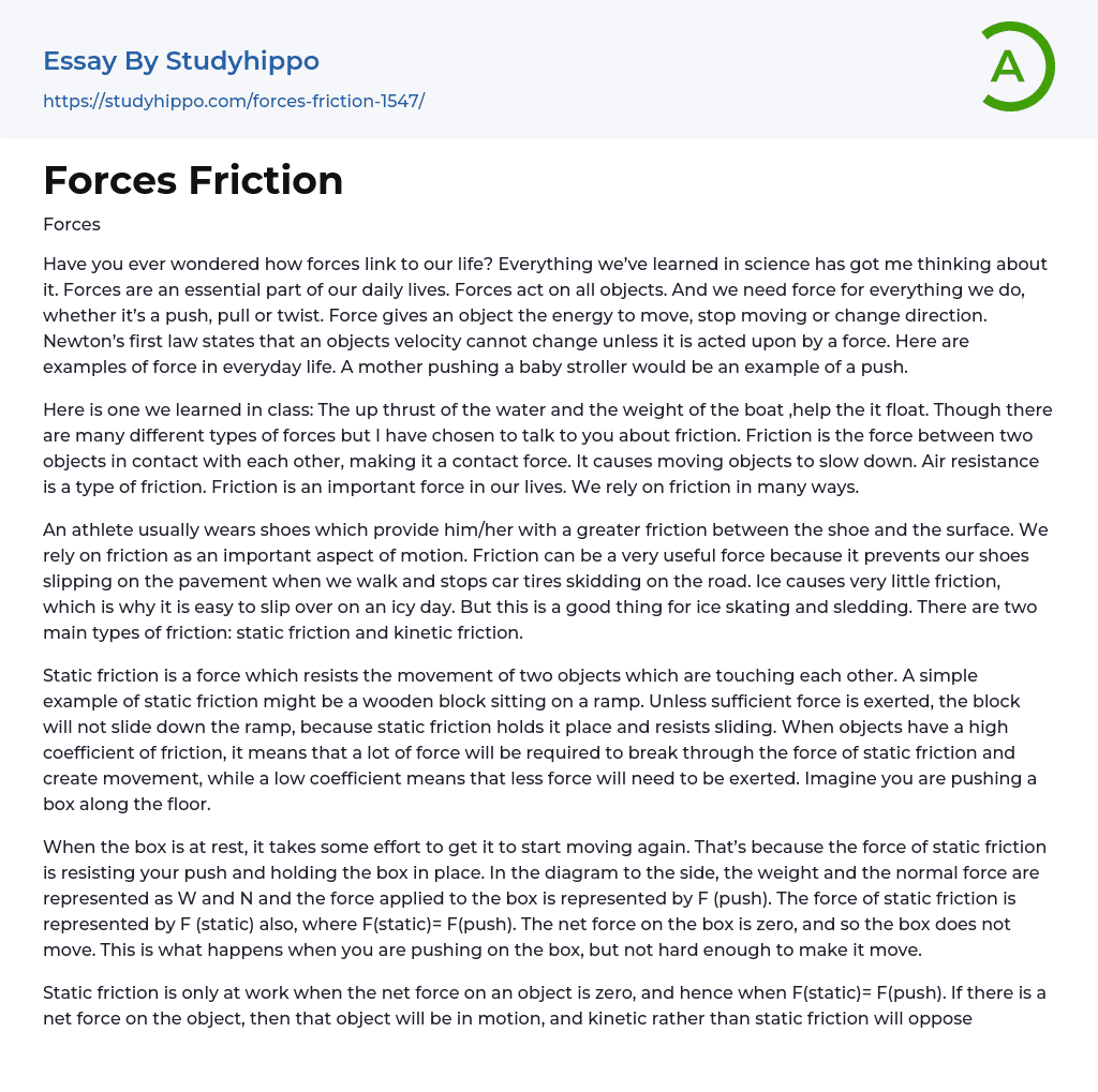 Forces Friction Essay Example