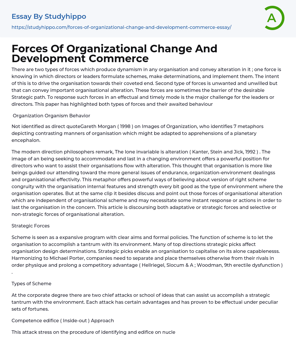Forces Of Organizational Change And Development Commerce Essay Example