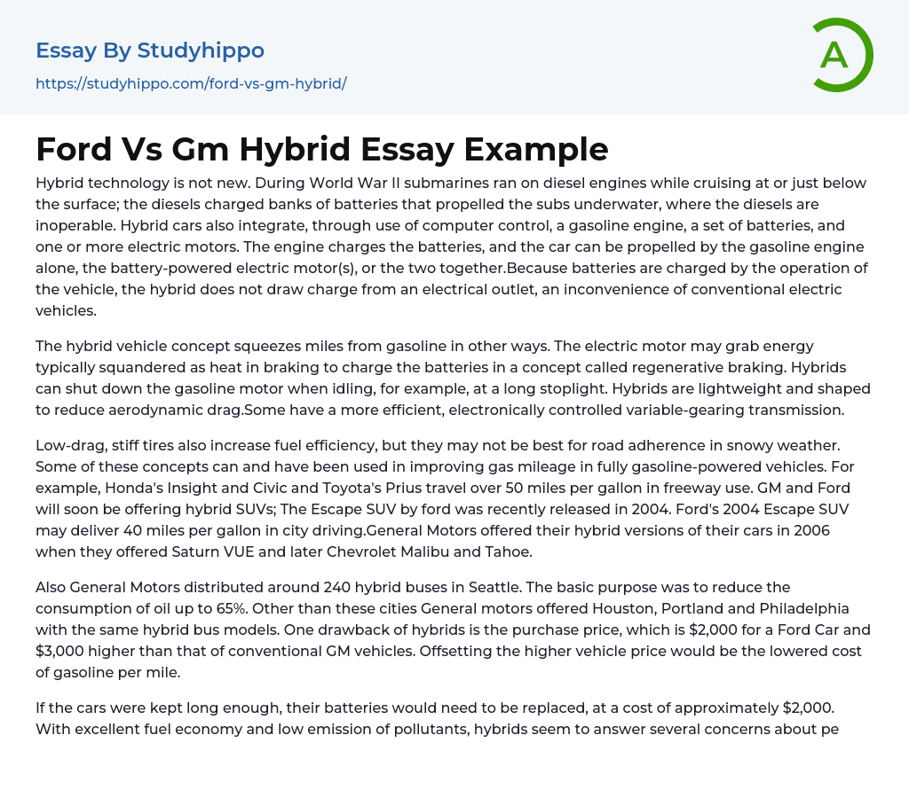 Ford Vs Gm Hybrid Essay Example