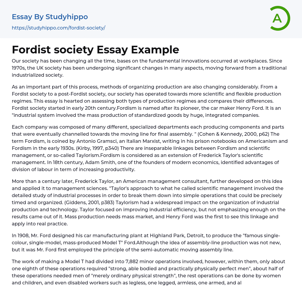 Fordist society Essay Example