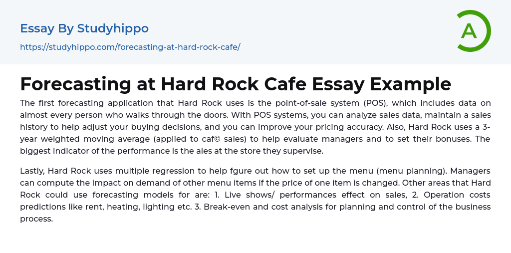 Forecasting at Hard Rock Cafe Essay Example