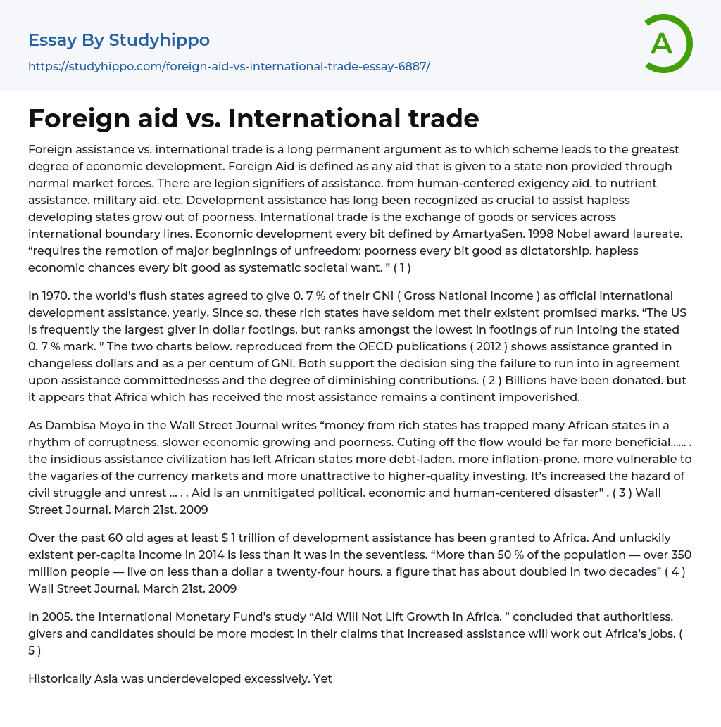 Foreign aid vs. International trade Essay Example