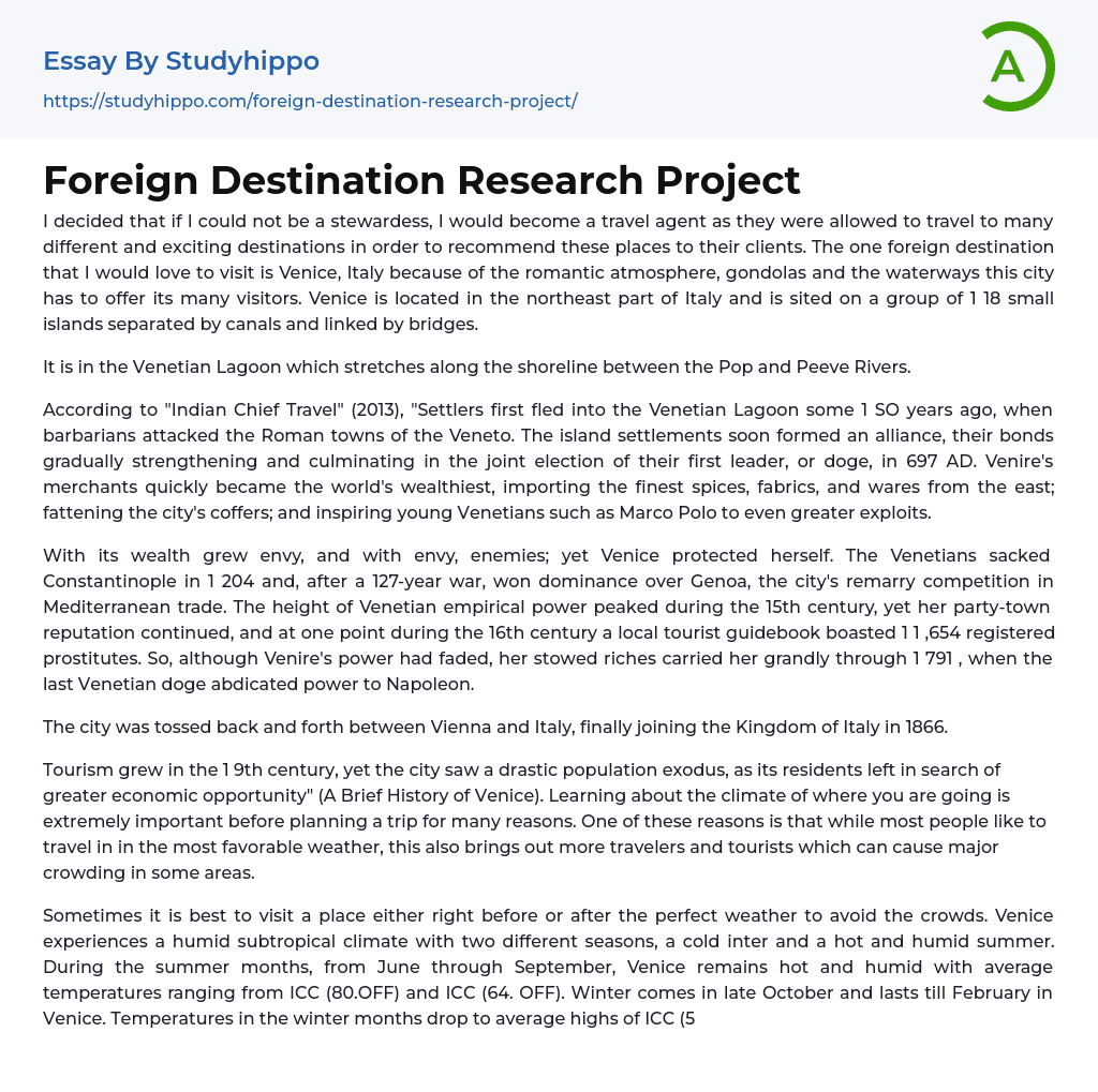Foreign Destination Research Project Essay Example