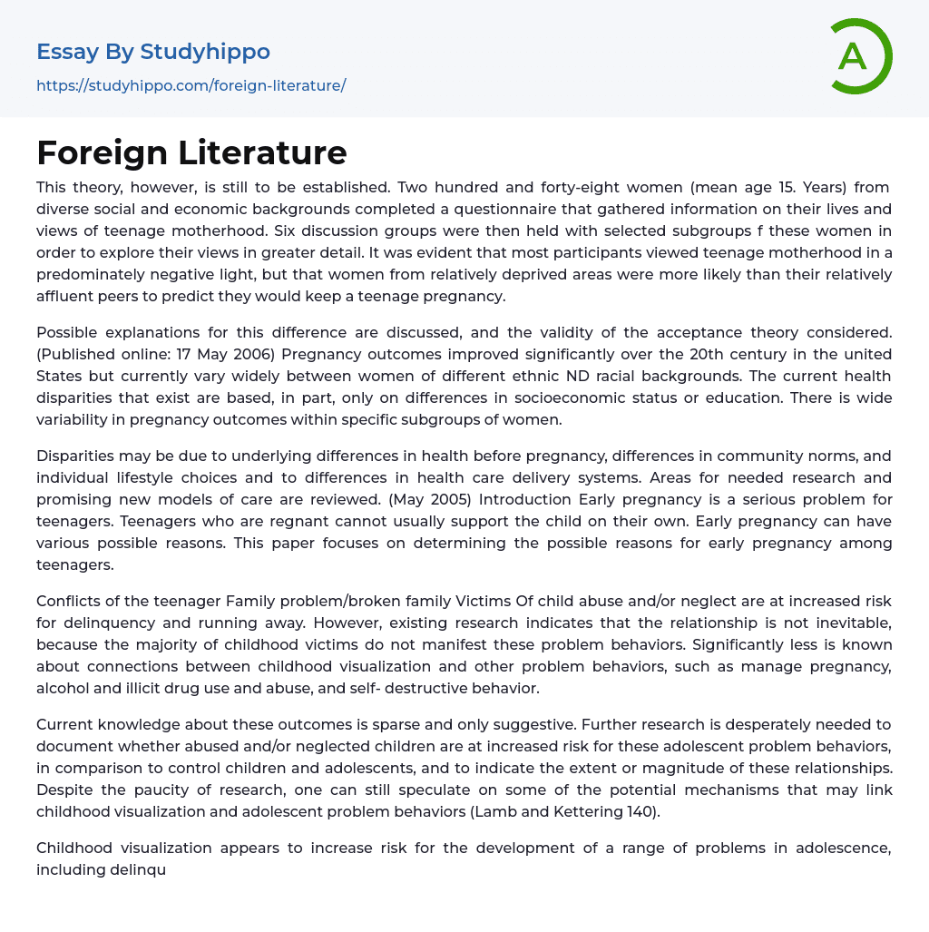Foreign Literature Essay Example