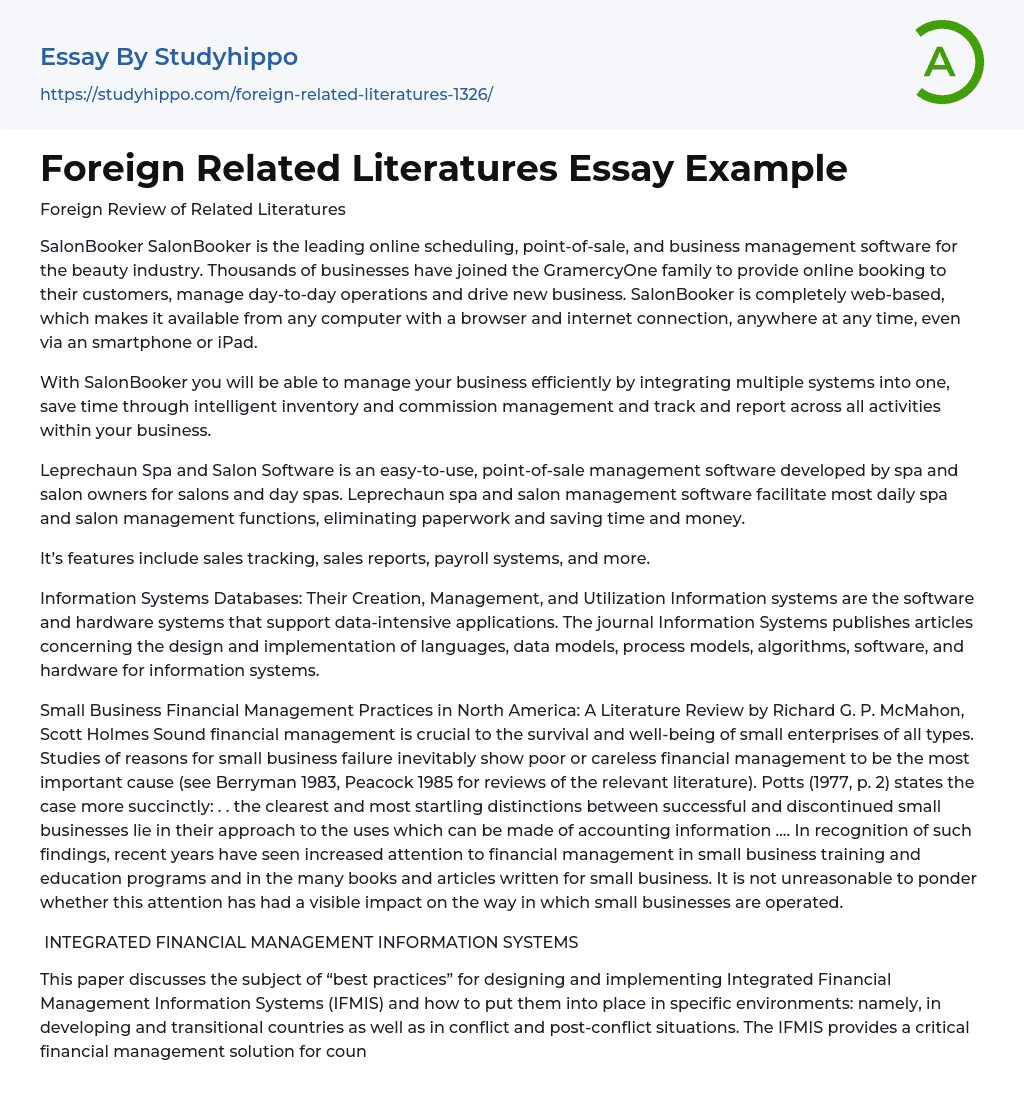 Foreign Related Literatures Essay Example