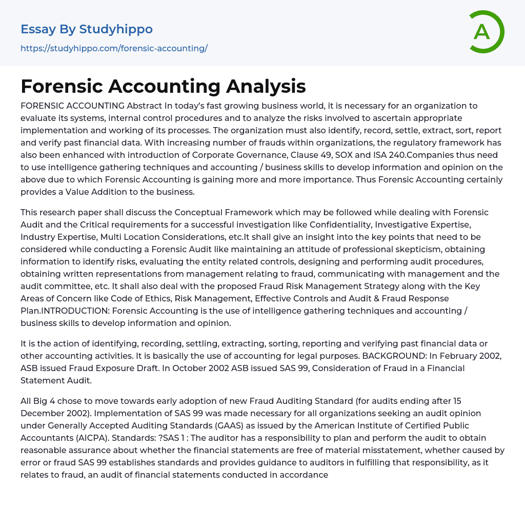 Forensic Accounting Analysis Essay Example