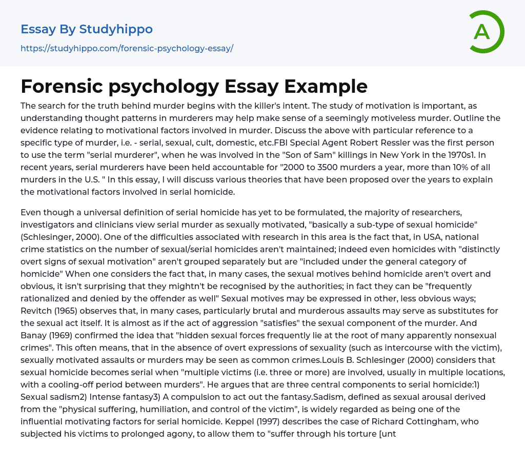 Forensic psychology Essay Example