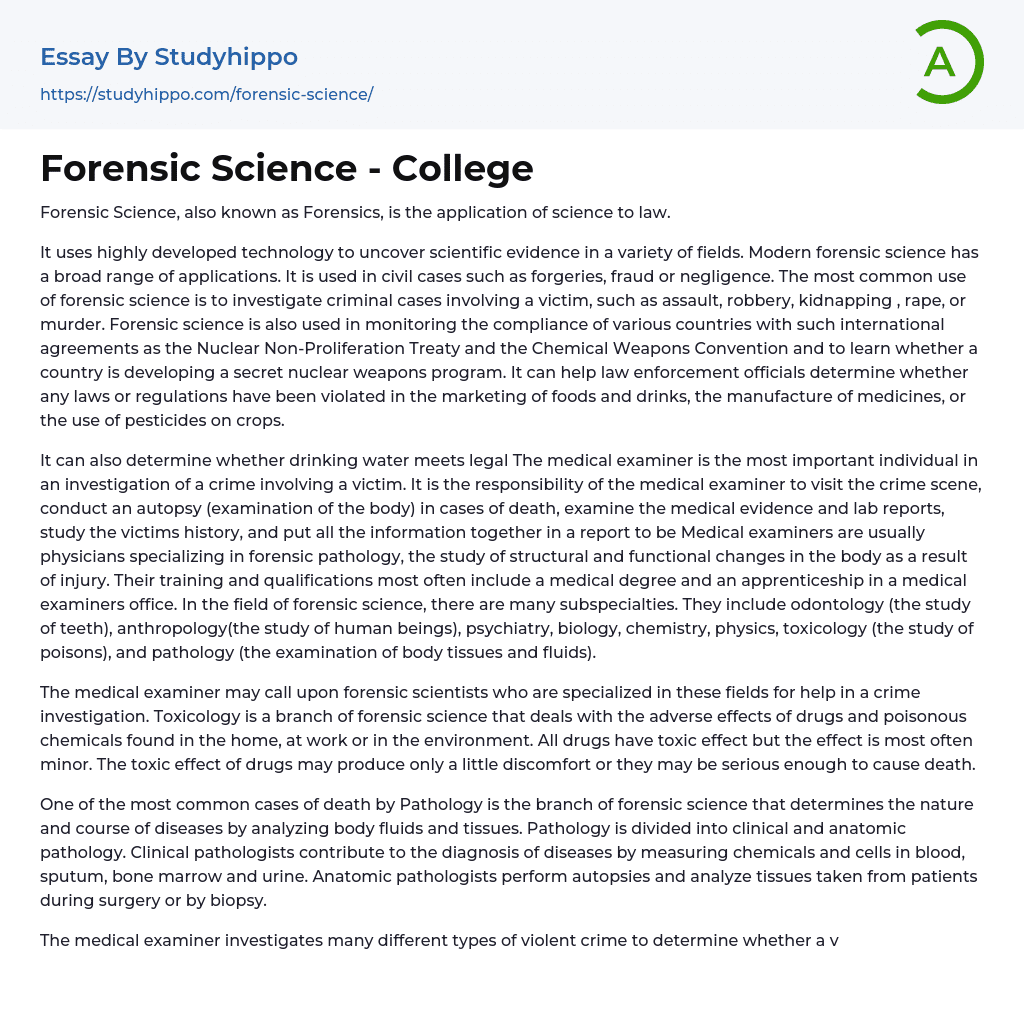 Forensic Science – College Essay Example