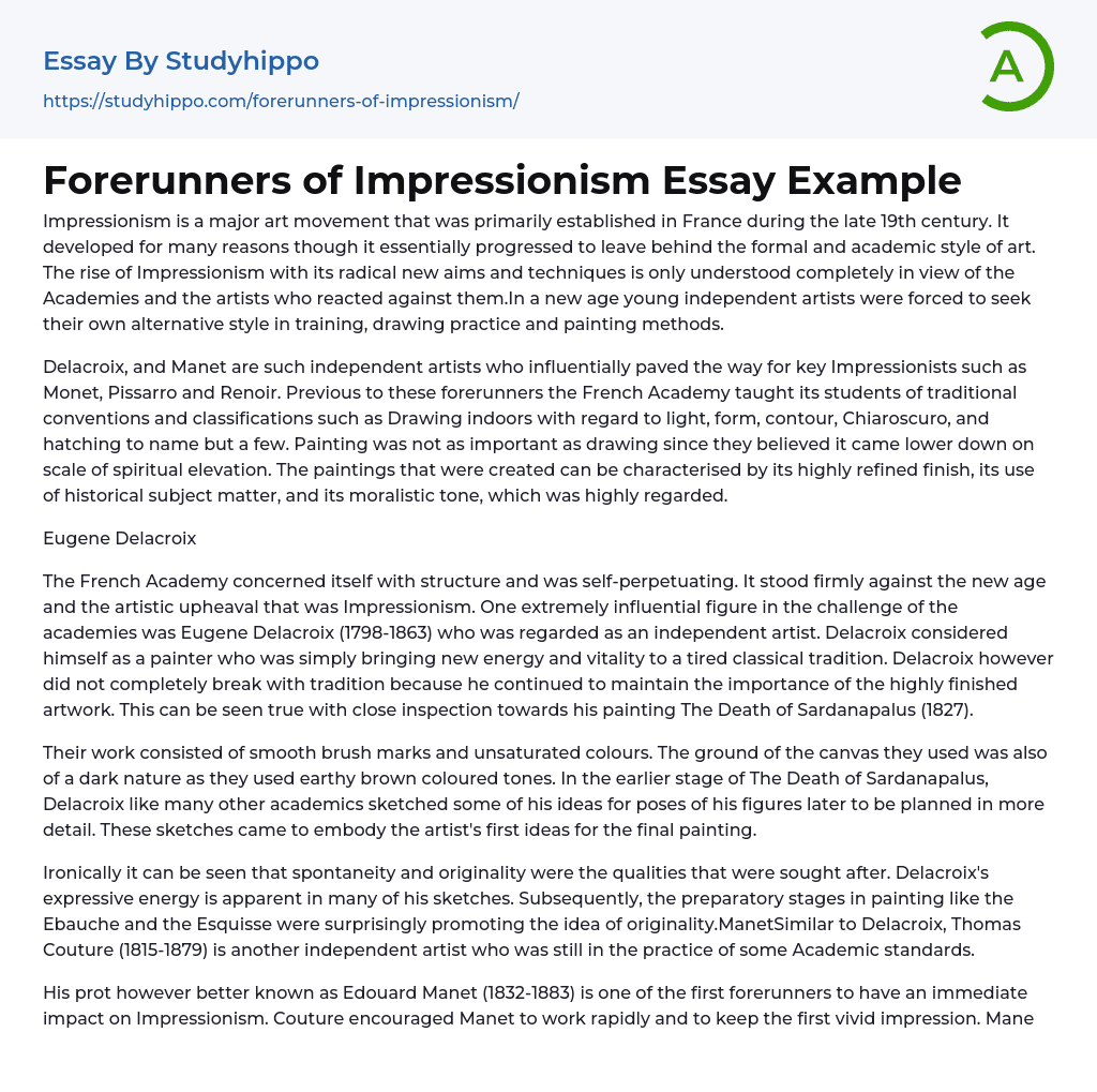 Forerunners of Impressionism Essay Example