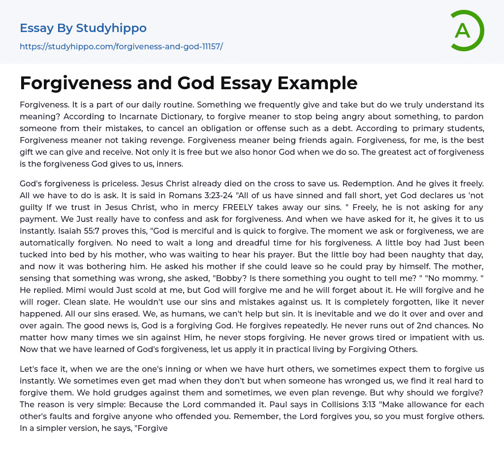 Forgiveness and God Essay Example