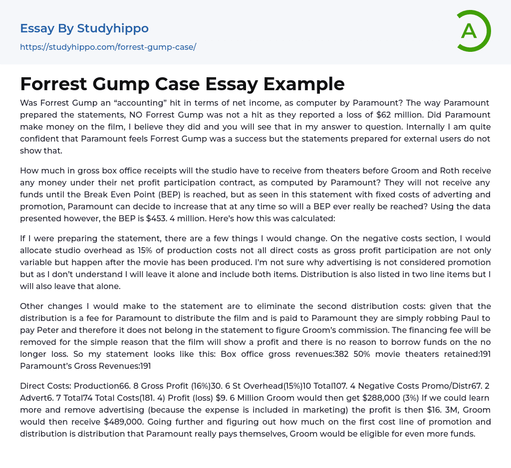 Forrest Gump Case Essay Example
