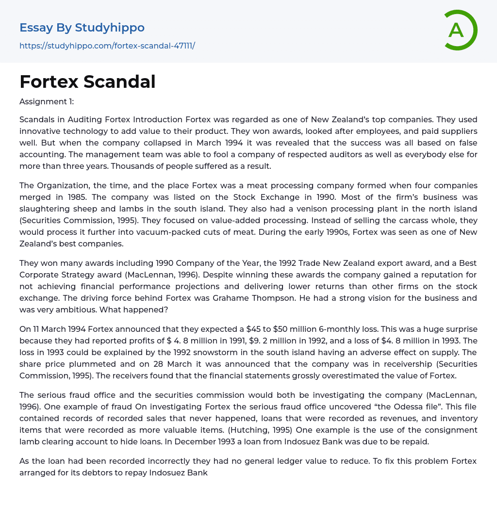 Fortex Scandal Essay Example