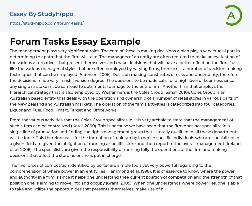 Forum Tasks Essay Example