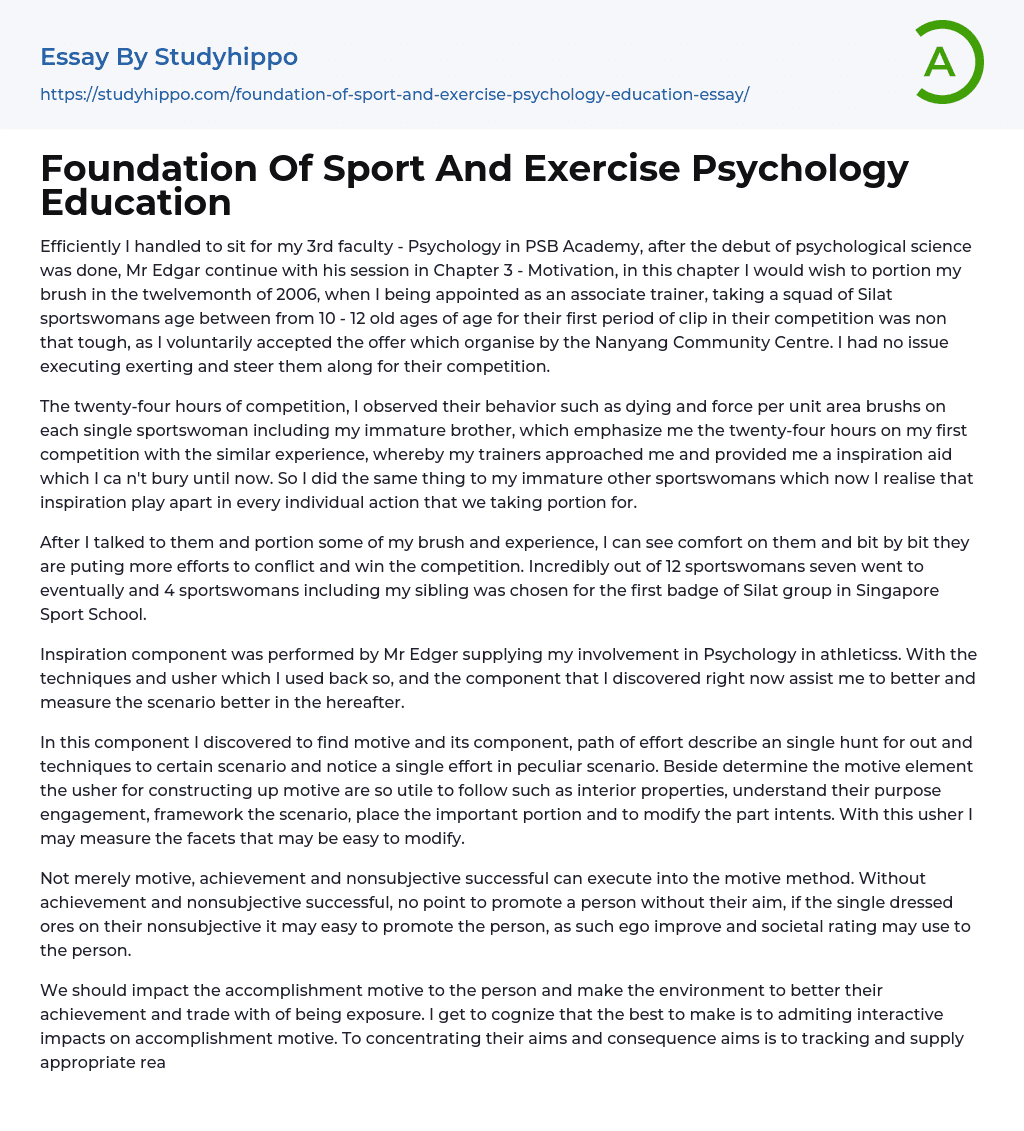 Foundation Of Sport And Exercise Psychology Education Essay Example