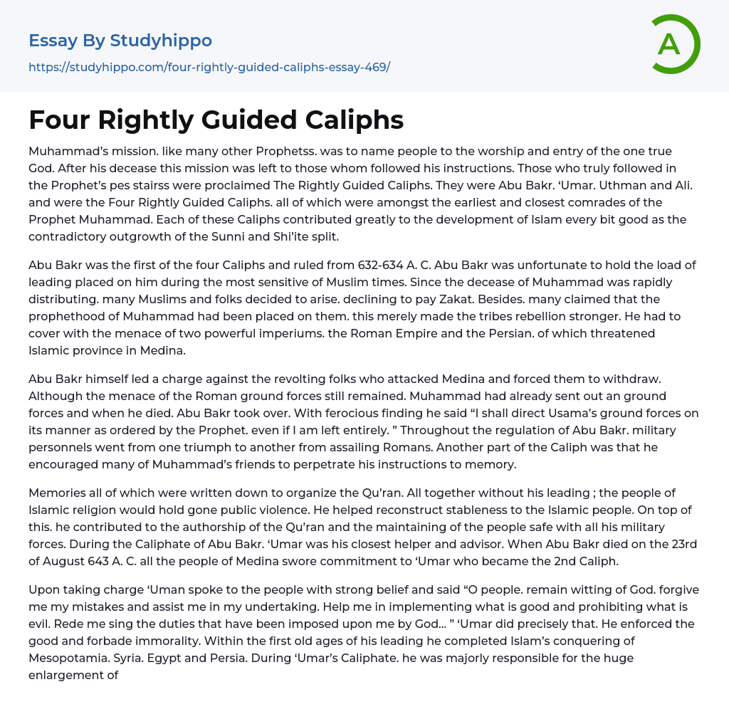 Four Rightly Guided Caliphs Essay Example