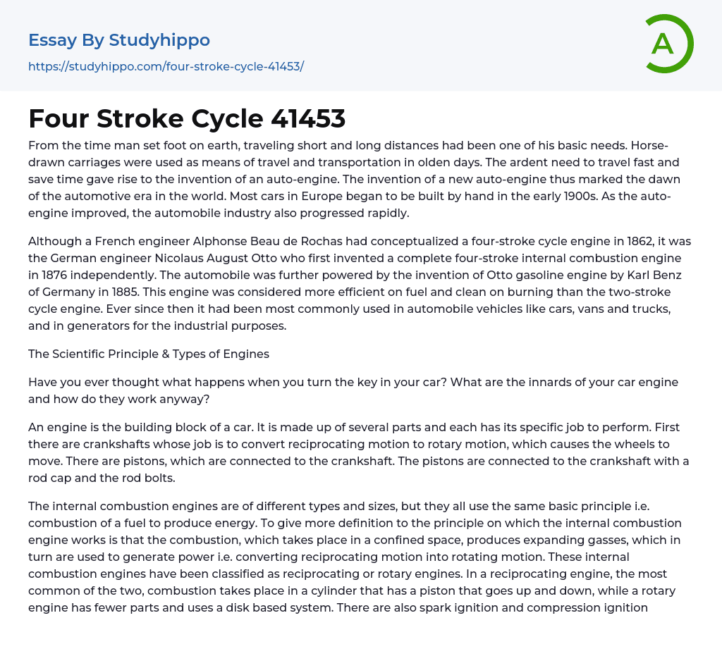 Four Stroke Cycle 41453 Essay Example