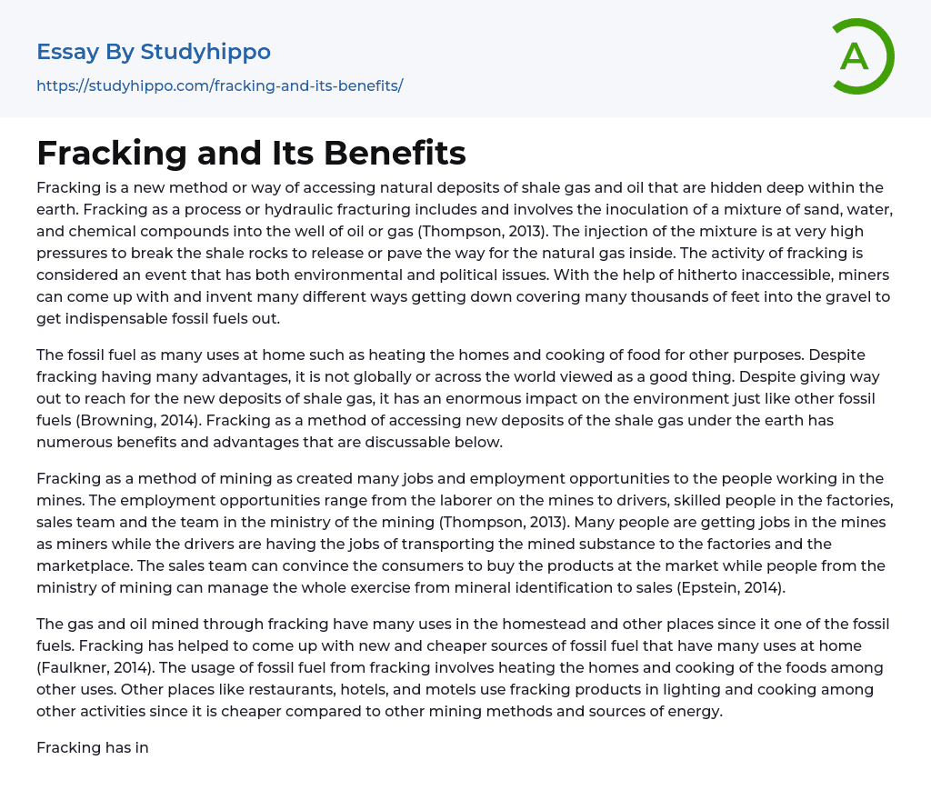 Fracking and Its Benefits Essay Example