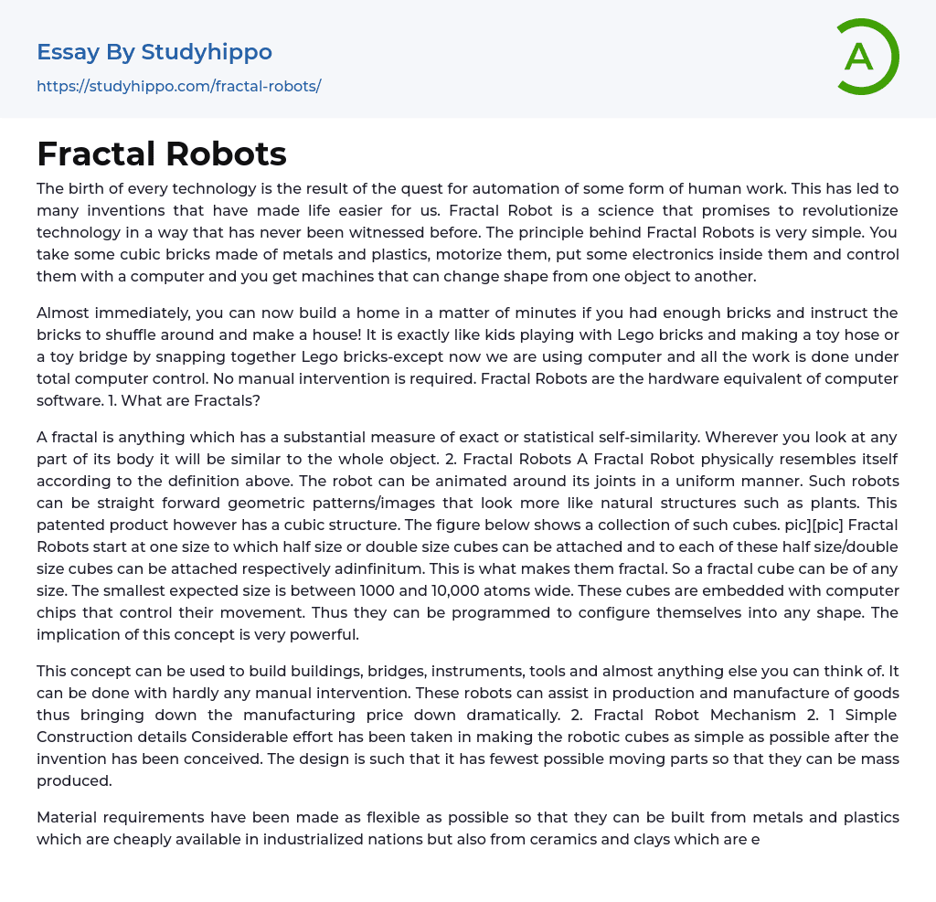 Fractal Robots Essay Example