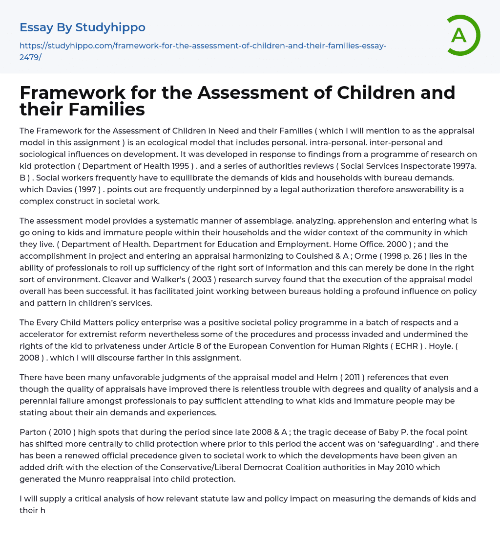 Framework for the Assessment of Children and their Families Essay Example
