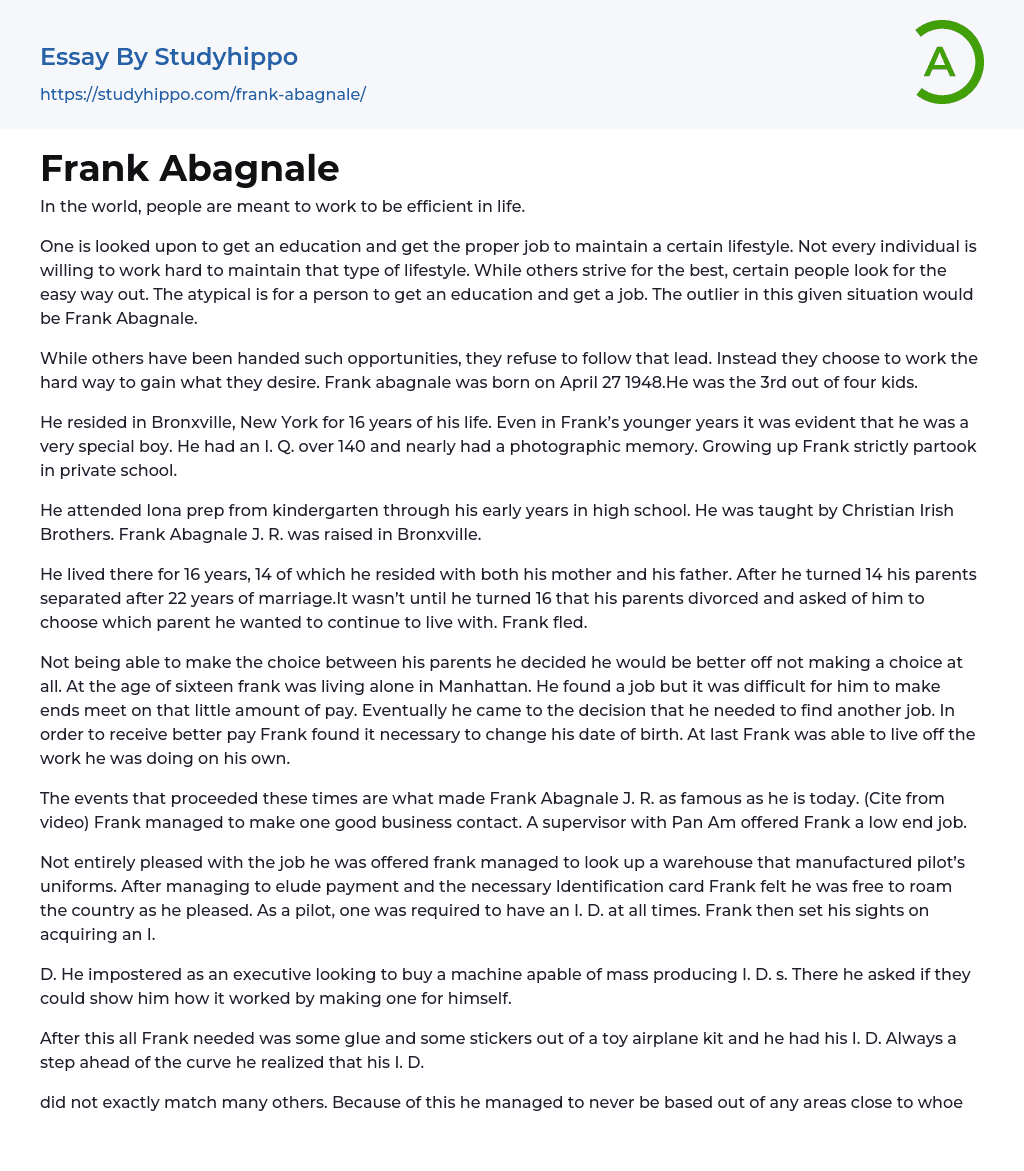 Frank Abagnale Essay Example
