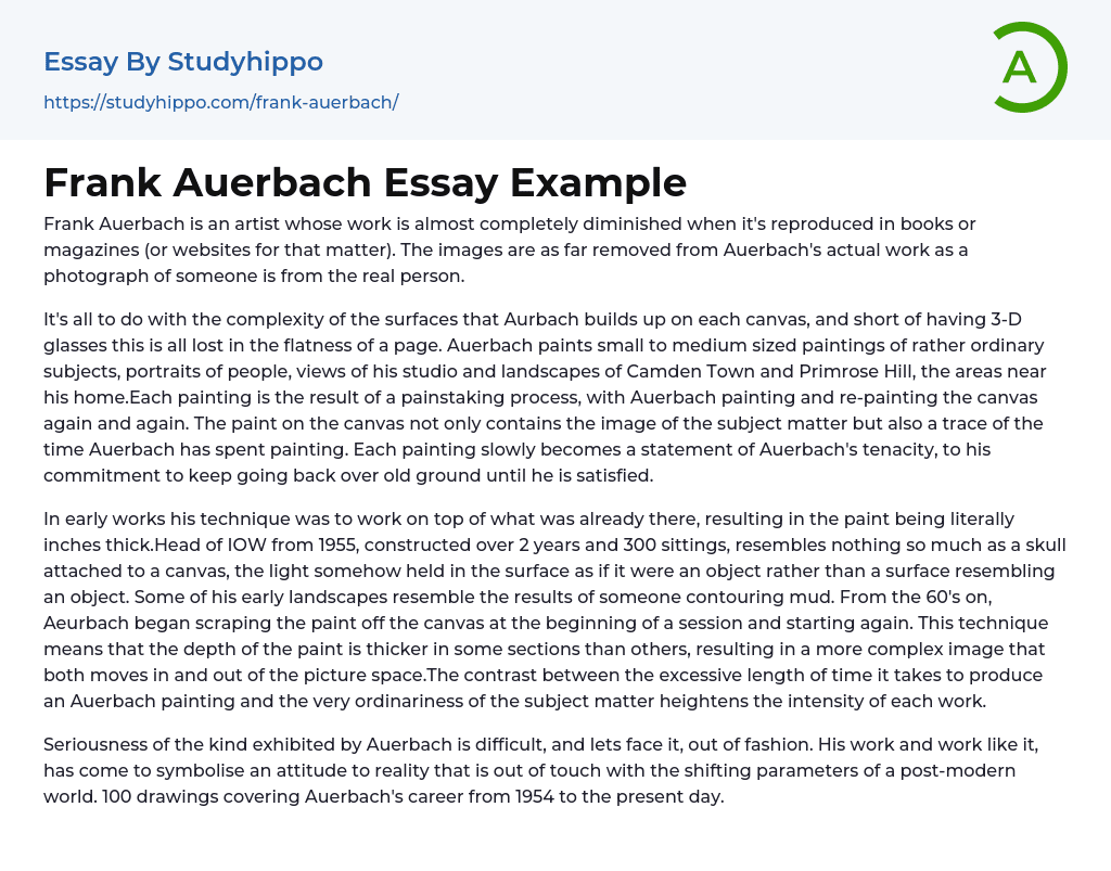 Frank Auerbach Essay Example
