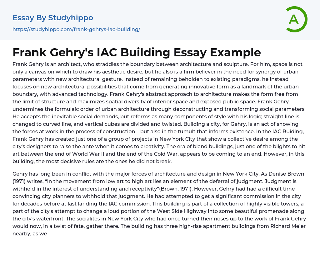 Frank Gehry’s IAC Building Essay Example
