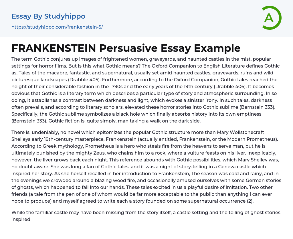 FRANKENSTEIN Persuasive Essay Example