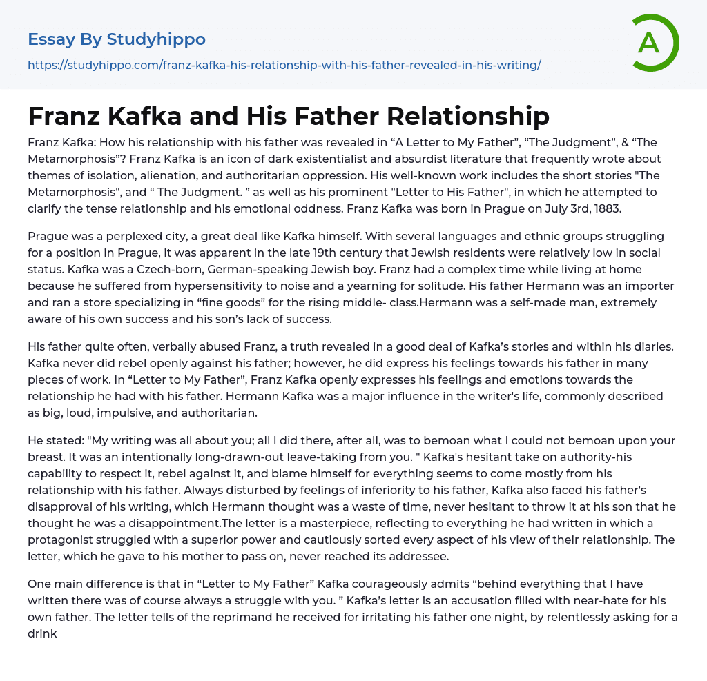 Franz Kafka and His Father Relationship Essay Example