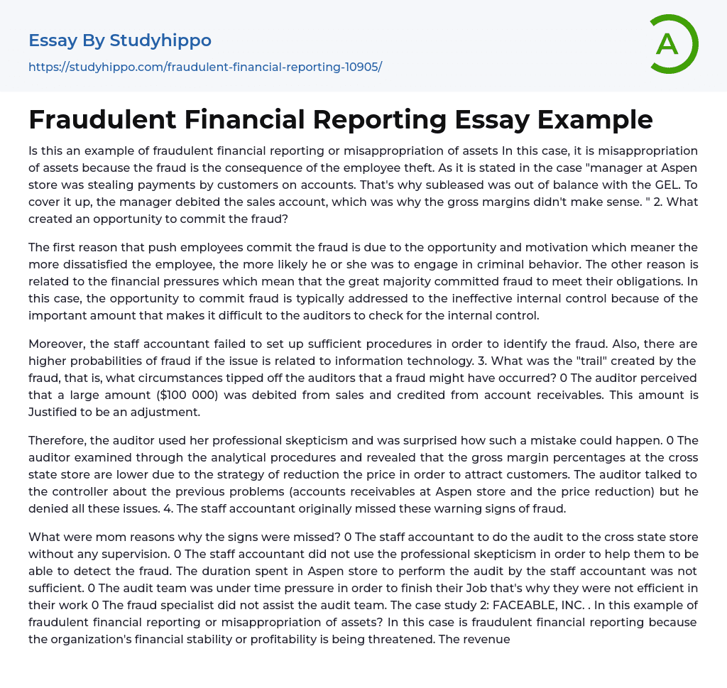 Fraudulent Financial Reporting Essay Example