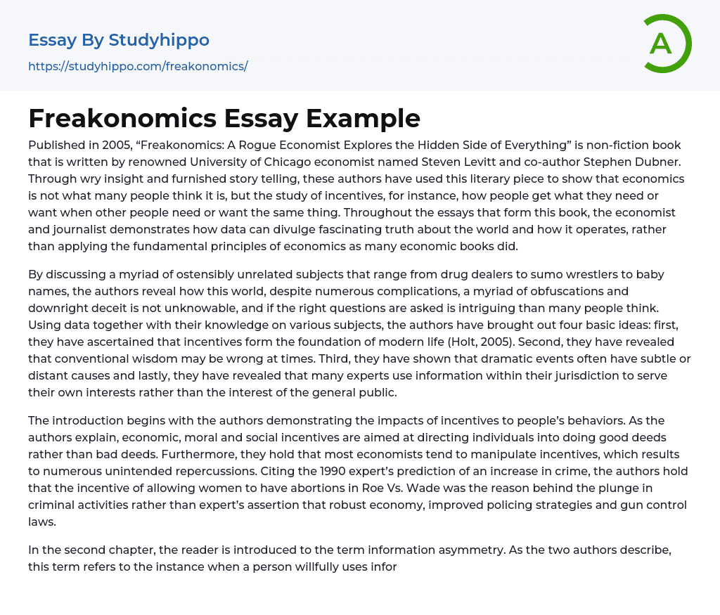 Freakonomics Essay Example