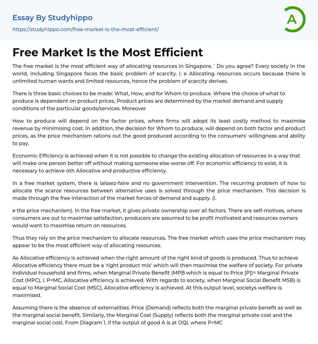 Free Market Is the Most Efficient Essay Example