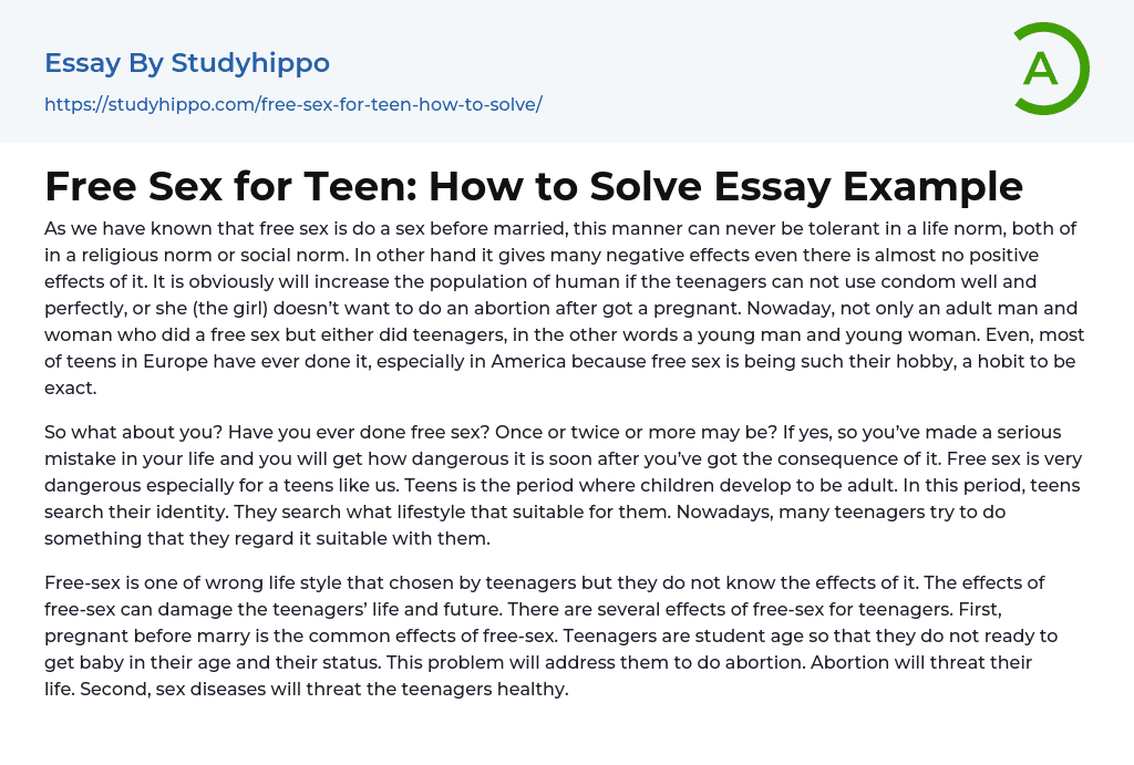 Free Sex for Teen: How to Solve Essay Example
