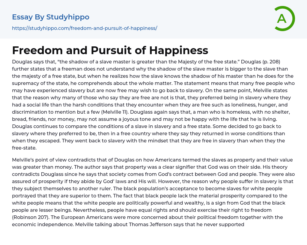 Freedom and Pursuit of Happiness Essay Example