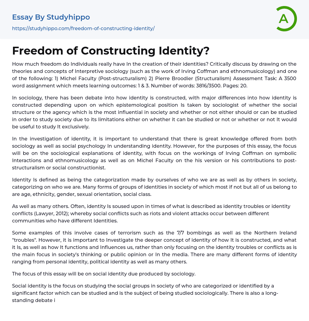 Freedom of Constructing Identity? Essay Example
